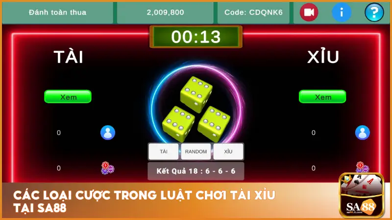 Giao diện chơi tài xỉu được thiết kế dễ hiểu, phân rõ từng khu vực cược